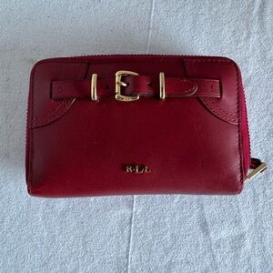 Lauren Ralph Lauren Red Leather Wallet with Gold Accents